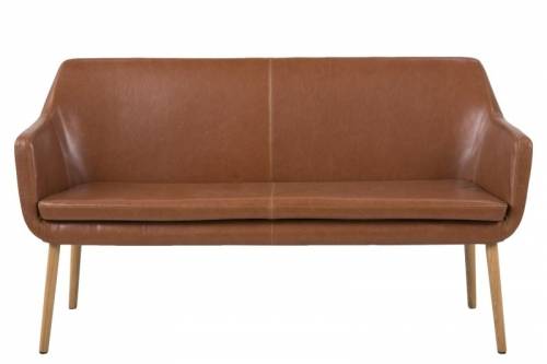 Canapea fixa tapitata cu piele ecologica - 2 locuri Nora Maro / Stejar - l159xA56xH86 cm