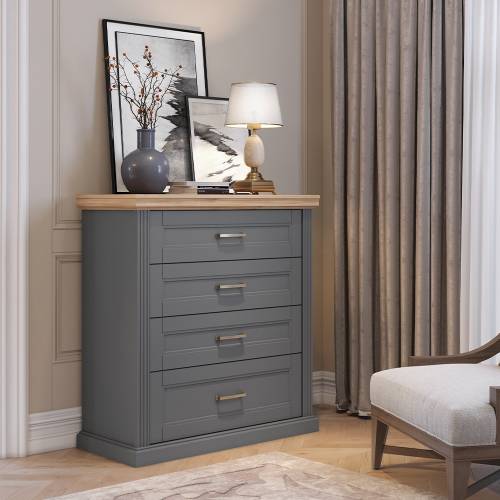 Comoda din pal si MDF - cu 4 sertare - Tara F4/TA Grafit / Nuc Pacific - l101xA48xH112 cm