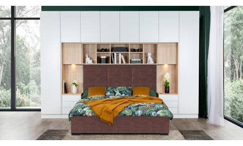 Set Mobila Dormitor din pal - cu pat 200 x 160 cm - 4 piese - Sleep Varia Mini Maxi Alb Mat / Maro