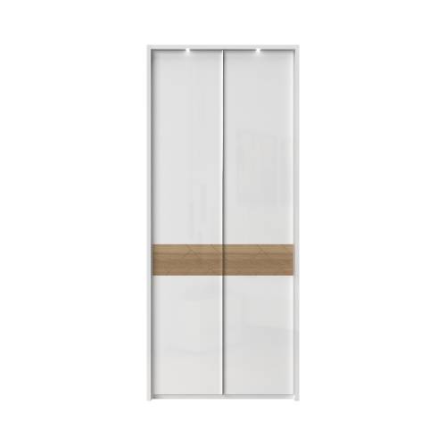 Dulap din pal si MDF - cu 2 usi si LED inclus - Avis Stripes P2B/AV Alb / Nuc Pacific - l97xA60xH227 cm