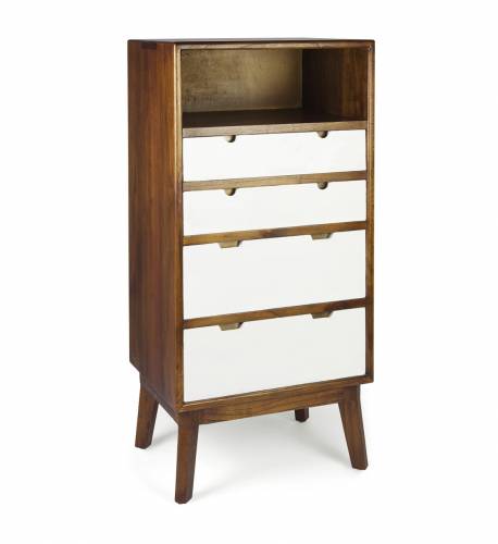 Cabinet din lemn cu 4 sertare - Artic High Nuc / Alb - l60xA45xH125 cm