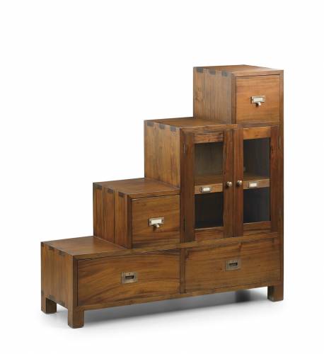 Cabinet din lemn si furnir - cu 4 sertare si 2 usi - Flamingo Right Nuc - l100xA32xH100 cm
