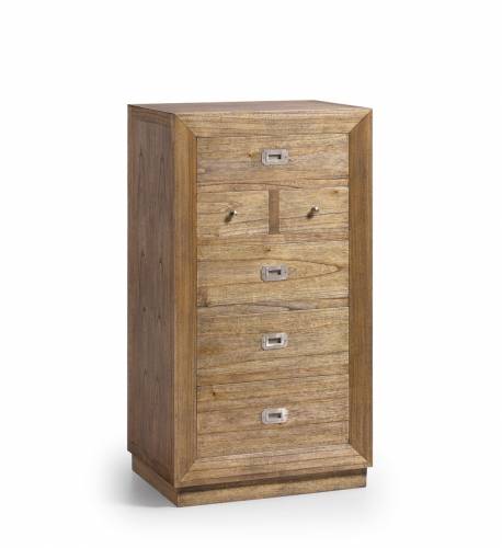 Cabinet din lemn si furnir - cu 6 sertare - Merapi Natural - l60xA45xH110 cm