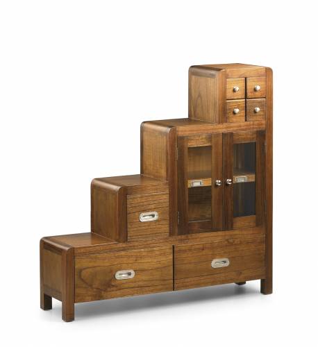 Cabinet din lemn si furnir - cu 7 sertare si 2 usi - Flash Right Nuc - l98xA25xH98 cm