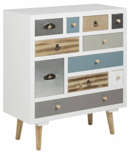 Cabinet din lemn si MDF - cu 11 sertare Thais Multicolor - l70xA32xH81 cm