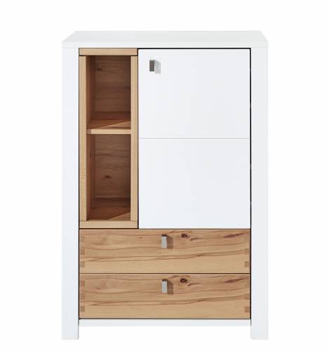 Cabinet hol din pal si MDF cu 2 sertare si 1 usa - Selina Alb / Natur - l73xA41xH106 cm