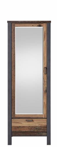 Dulap hol din pal cu oglinda - 1 usa si 1 sertar Chelsea Natural / Grafit - l69xA40xH194 cm