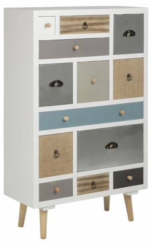Cabinet din lemn si MDF - cu 13 sertare Thais Multicolor - l70xA30xH114 cm
