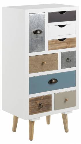 Cabinet din MDF si lemn - cu 9 sertare Thais Multicolor - l48xA32xH98 cm
