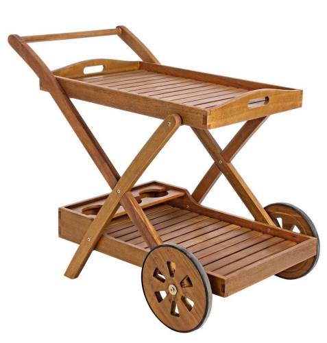 Masa minibar mobila pentru gradina / terasa - din lemn de salcam - cu suport sticle - Noemi Natural - L89xl56xH76 cm