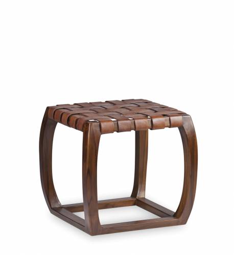 Masa de cafea din lemn si piele Braid Corner Maro Inchis - L45xl45xH45 cm