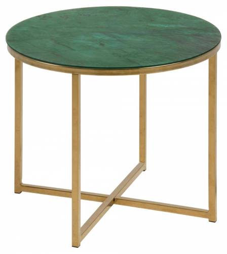 Masa de cafea din sticla si metal - Alisma II Round Verde Inchis / Auriu - O50xH42 cm