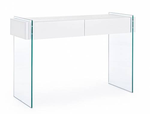 Consola din sticla si MDF - cu 2 sertare - Line Transparent / Alb - l110xA40xH75 cm