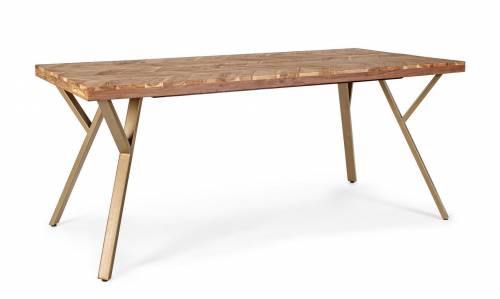 Masa din lemn de salcam si metal Raida Small Natural / Auriu - L180xl90xH76 cm