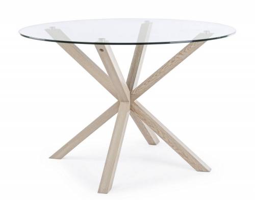 Masa rotunda din sticla si metal May Transparent / Natural - O114xH76 cm