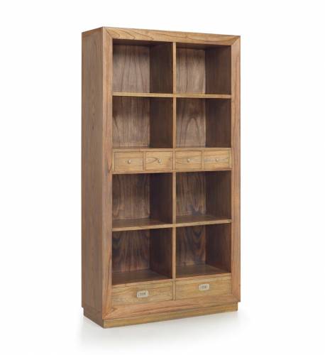 Biblioteca din lemn si furnir - cu 6 sertare - Merapi Natural - l100xA40xH190 cm