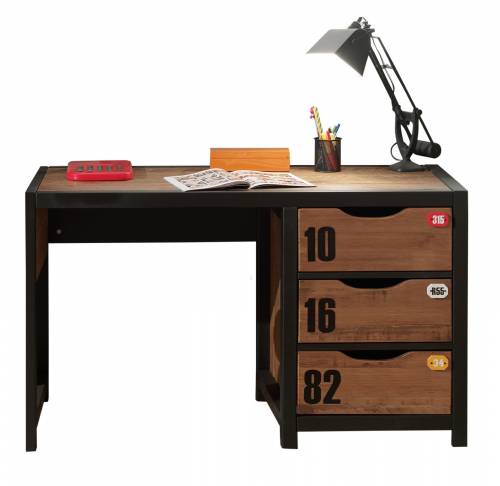 Masa de birou din lemn de pin si MDF cu 3 sertare - pentru copii Alex Natural / Negru - L130xl60xH75 cm