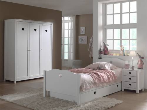 Set Mobila dormitor din lemn de pin si MDF - pentru copii 4 piese Amori Alb - 200 x 90 cm