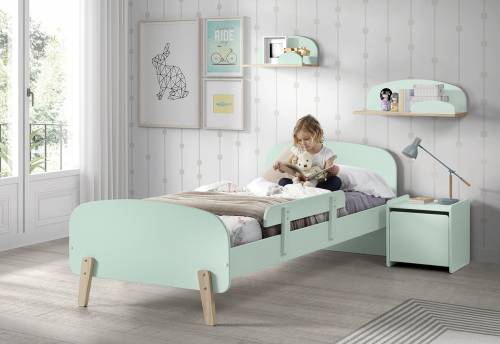 Set Mobila dormitor din lemn de pin si MDF - pentru copii 5 piese Kiddy Verde Mint - 200 x 90 cm