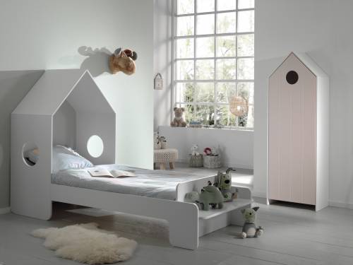 Set Mobila dormitor din MDF - pentru copii 2 piese Casami Roz / Alb - 200 x 90 cm