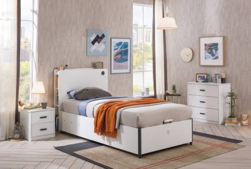 Set Mobila dormitor din pal pentru tineret 3 piese White - 200 x 100 cm