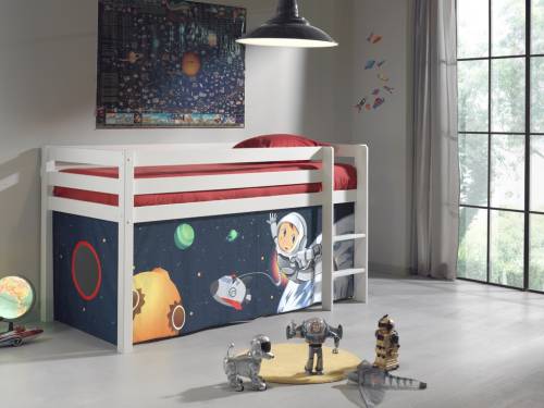 Pat etajat din lemn de pin - cu spatiu de joaca pentru copii Pino Space Alb - 200 x 90 cm