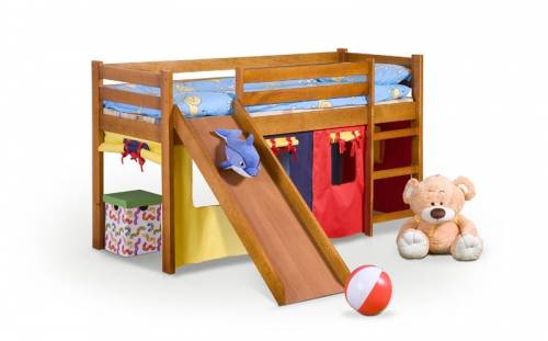 Pat etajat din lemn de pin cu tobogan pentru copii - Neopolis Plus Natural - 190 x 80 cm