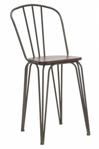 Set 2 scaune de bar din lemn de ulm si metal Harlem Natural / Gri - l54xA45xH102 cm