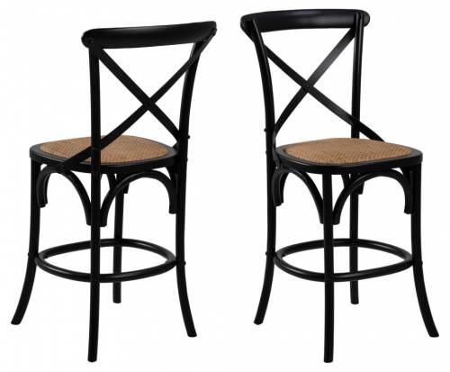Set 2 scaune de bar din lemn de ulm - cu sezut din ratan Eileen Negru - l51xA55xH105 cm