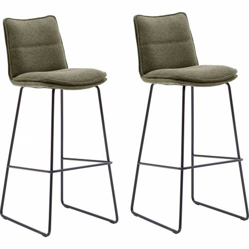 Set 2 scaune de bar rotative tapitate cu stofa si picioare metalice - Hampton Verde Olive / Negru - l45xA54xH110 cm