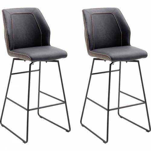 Set 2 scaune de bar rotative tapitate cu stofa si piele ecologica - cu picioare metalice - Aberdeen 2 Maro / Antracit - l46xA58xH116 cm