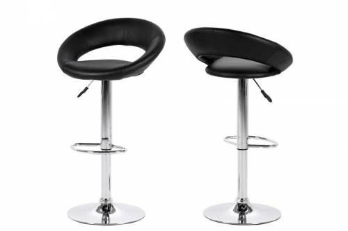 Set 2 scaune de bar tapitate cu piele ecologica si picior metalic Plump Negru / Crom - l56xA50xH100 cm
