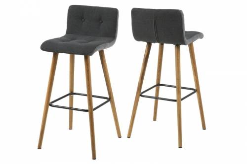 Set 2 scaune de bar tapitate cu stofa - cu picioare din lemn Frida Dark Grey - l44 - 5xA47xH96 - 5 cm