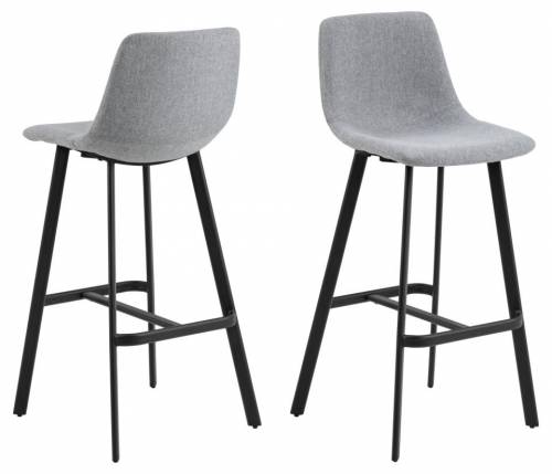 Set 2 scaune de bar tapitate cu stofa si picioare metalice - Oregon Gri deschis / Negru - l46 - 5xA50xH103 cm