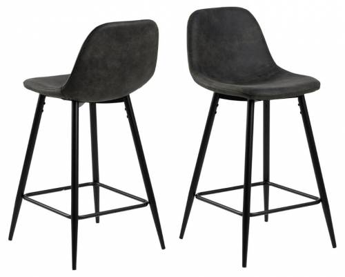 Set 2 scaune de bar tapitate cu stofa si picioare metalice - Wilma Antracit / Negru - l43 - 5xA48 - 5xH91 cm