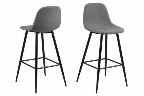 Set 2 scaune de bar - tapitate cu stofa si picioare metalice - Wilma Gri Deschis / Negru - l46 - 6xA51xH101 cm