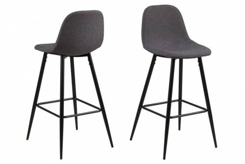 Set 2 scaune de bar tapitate cu stofa si picioare metalice Wilma Gri / Negru - l46 - 6xA51xH101 cm