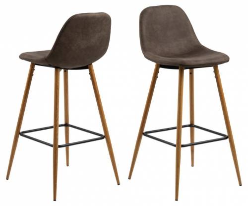 Set 2 scaune de bar tapitate cu stofa si picioare metalice - Wilma Maro / Stejar - l46 - 6xA51xH101 cm
