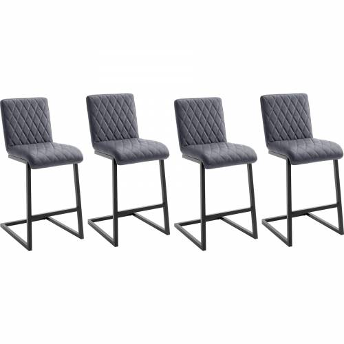 Set 4 scaune de bar tapitate cu piele ecologica si picioare metalice - Kian Gri / Negru - l41xA55xH97 cm