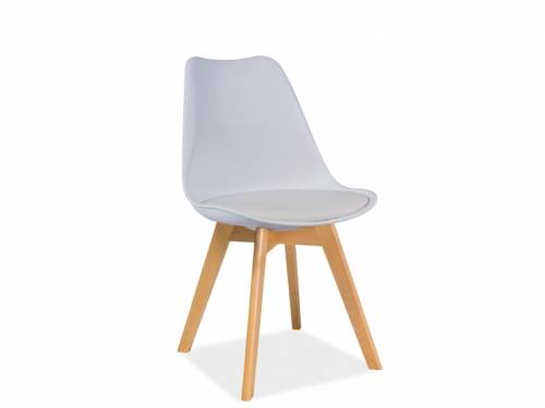 Scaun din plastic cu sezut tapitat cu piele ecologica si picioare din lemn - Kristopher Alb / Fag - l49xA41xH83 cm