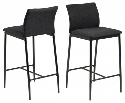 Set 2 scaune de bar tapitate cu stofa si picioare metalice Demina Small Gri inchis / Negru - l41 - 5xA48 - 5xH90 - 5 cm