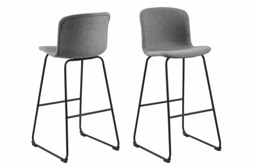 Set 2 scaune de bar tapitate cu stofa si picioare metalice Story Gri / Negru - l48xA57xH105 - 5 cm