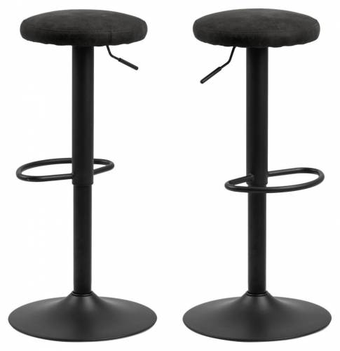 Set 2 scaune de bar tapitate cu stofa si picior metalic Finch Antracit / Negru - O40xH80 cm