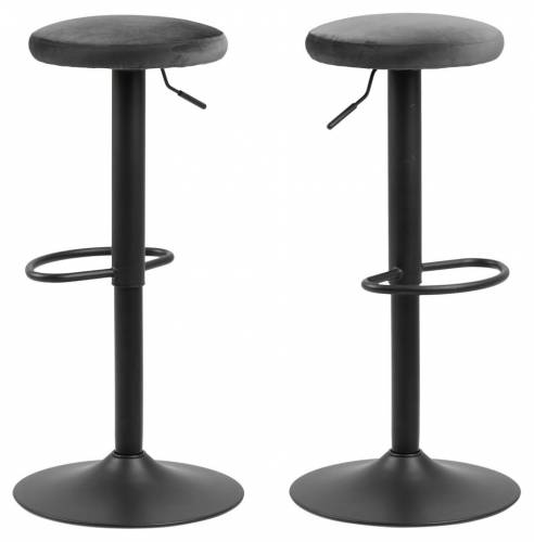 Set 2 scaune de bar tapitate cu stofa si picior metalic Finch Velvet Gri Inchis / Negru - O40xH80 cm