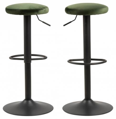 Set 2 scaune de bar tapitate cu stofa si picior metalic Finch Velvet Verde / Negru - O40xH82 cm
