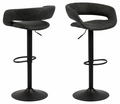 Set 2 scaune de bar tapitate cu stofa si picior metalic Grace Antracit / Negru - l54 - 5xA48 - 5xH104 cm