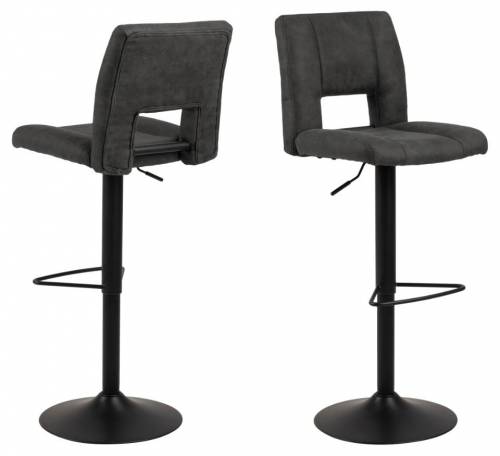 Set 2 scaune de bar tapitate cu stofa si picior metalic Sylvia Antracit / Negru - l41 - 5xA52xH115 cm