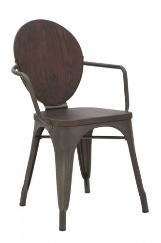 Set 2 scaune din lemn de pin si metal Harlem Nuc / Gri inchis - l54xA51xH83 cm