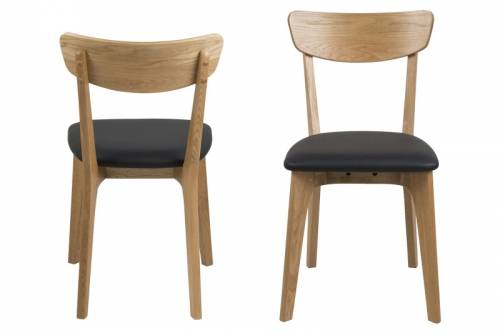 Set 2 scaune din lemn tapitate cu piele ecologica Taxi Negru / Stejar - l45xA49xH84 cm