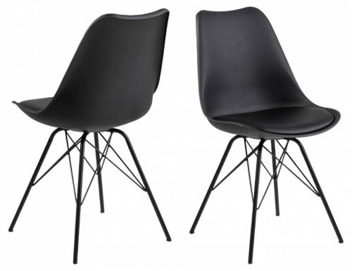Set 2 scaune din plastic - sezut tapitat cu piele ecologica si picioare metalice Eris Negru - l48 - 5xA54xH85 - 5 cm